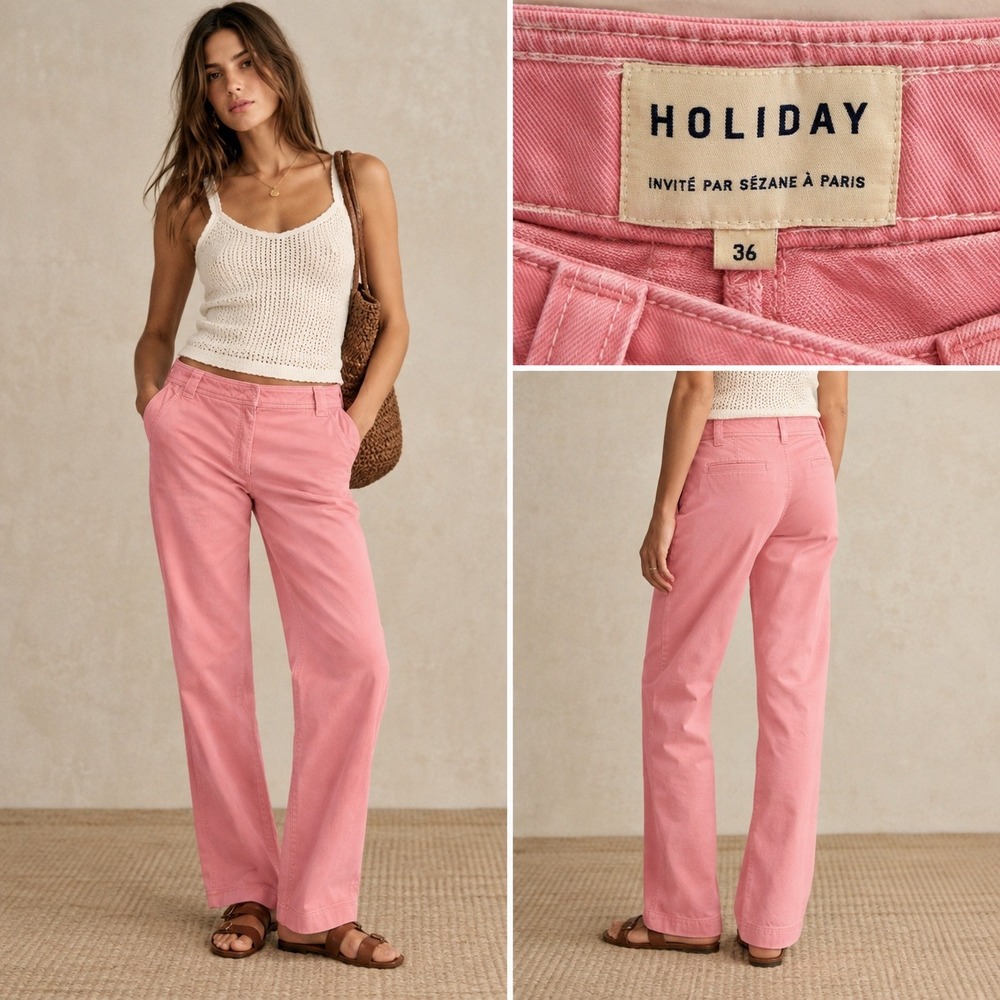 Sézane x Holiday Kevna Trousers Candy Pink Size 36 US 4 Straight Leg Pants